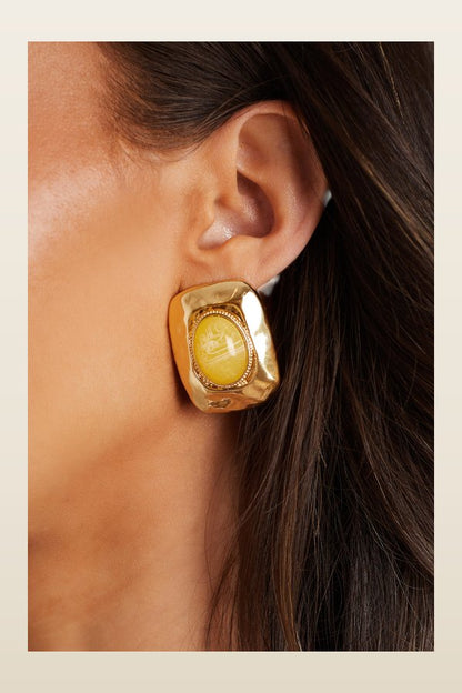 Annalise Yellow Stone Square Earrings — model back