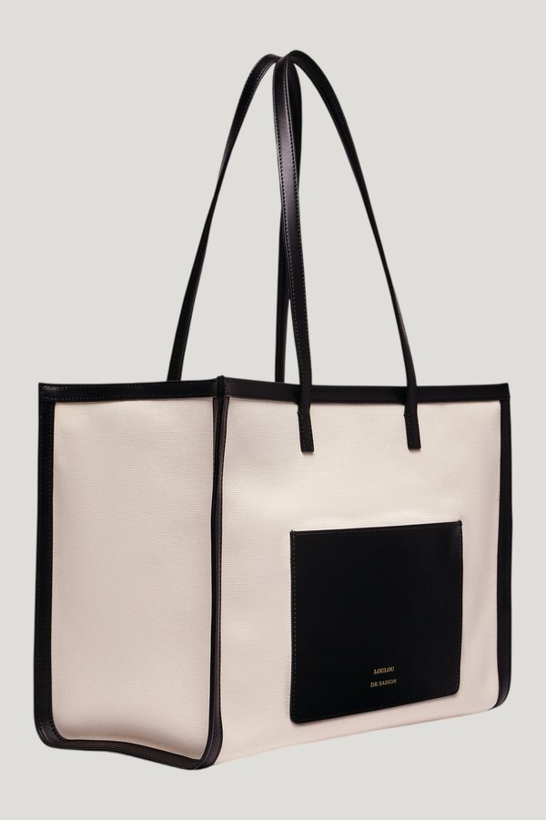 ARABELLA Cotton canvas and leather tote bag — model side