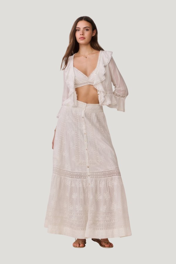 Araminta Cotton Victorian Maxi Skirt — model front