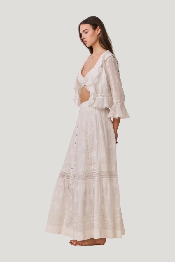Araminta Cotton Victorian Maxi Skirt — model side