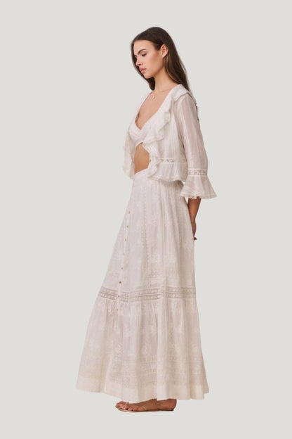 Araminta Cotton Victorian Maxi Skirt — model side