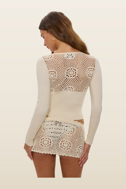 Arlo Crochet Mini Skirt - Bunny — model back
