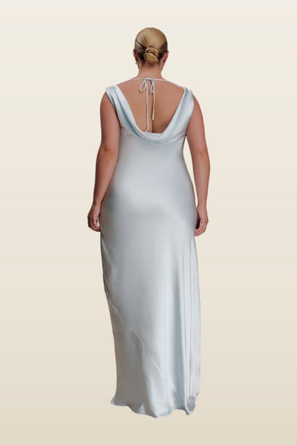 Ashley Cowl Neck Lace And Satin Maxi Dress - Ice — model back