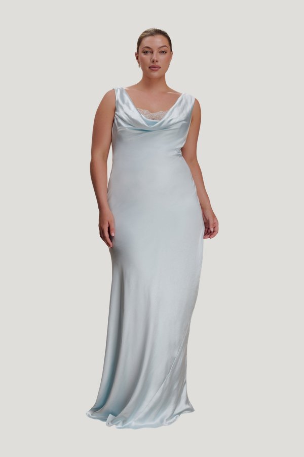 Ashley Cowl Neck Lace And Satin Maxi Dress - Ice — model front