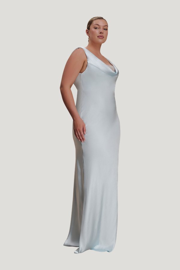 Ashley Cowl Neck Lace And Satin Maxi Dress - Ice — model side