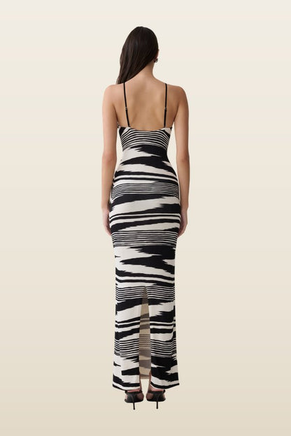Ashtin Cross Front Knit Maxi Dress - Linear Shift Print — model back