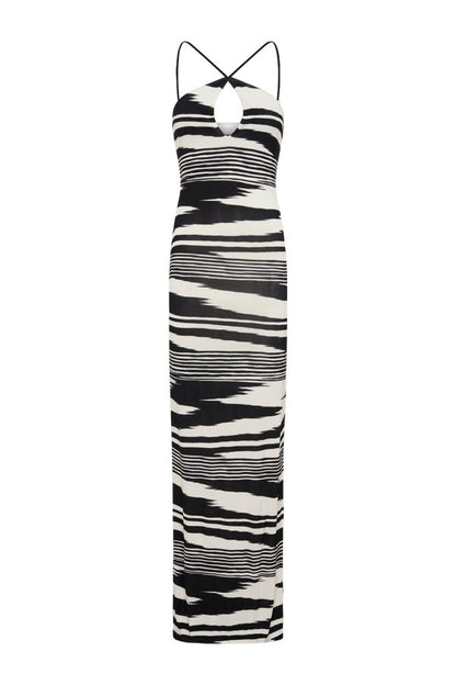 Ashtin Cross Front Knit Maxi Dress - Linear Shift Print — packshot