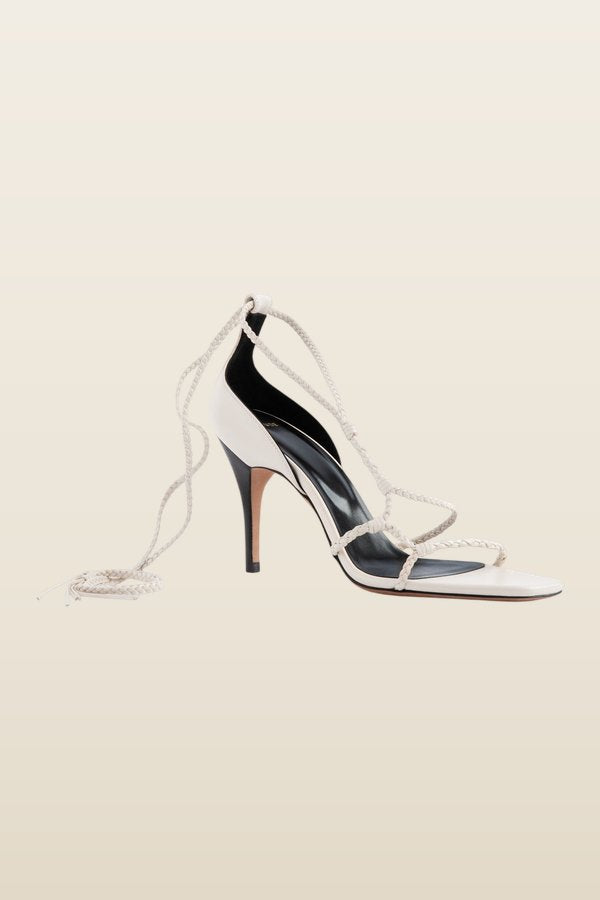 Atlas Sandal Off-White Woven Leather — model back