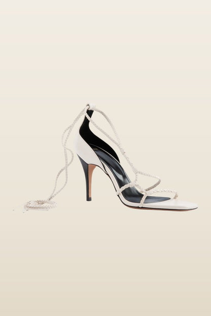 Atlas Sandal Off-White Woven Leather — model back