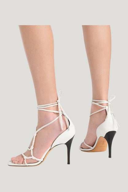 Atlas Sandal Off-White Woven Leather — model side