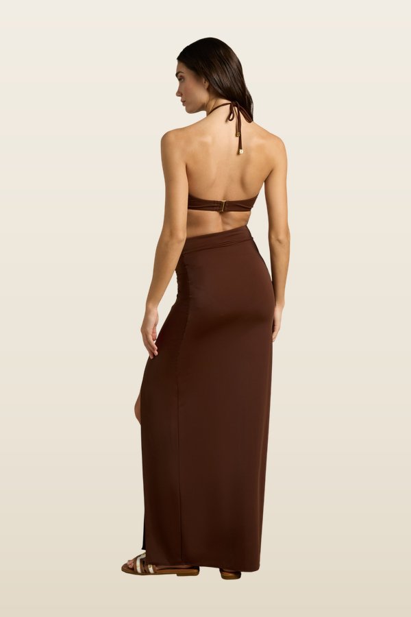 Ava Wrap Beach Skirt (Chestnut) — model back