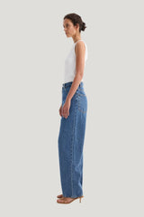 Signature baggy fit denim | mid denim — model side