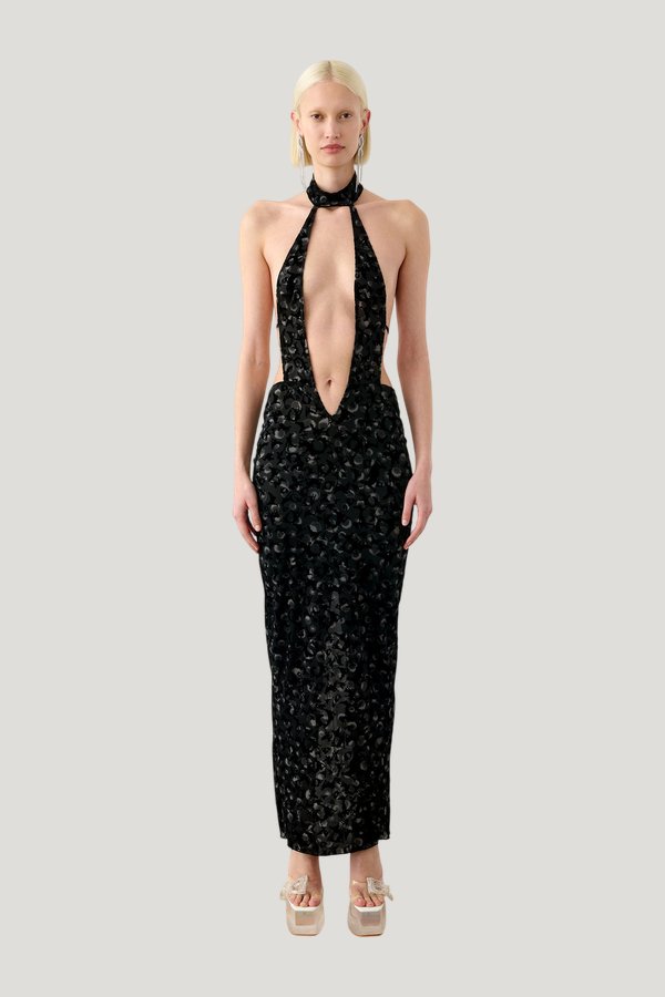 Bare Dress Black Leopard Print — model front