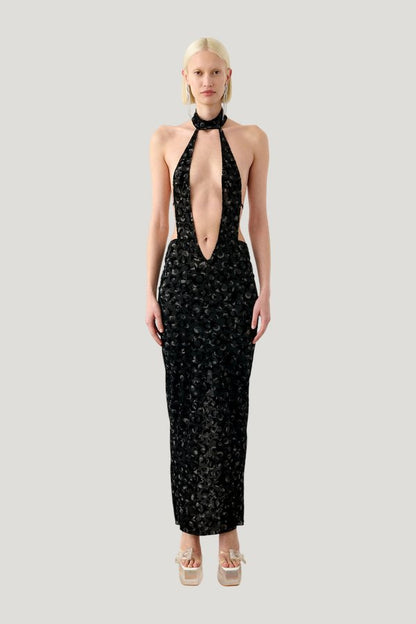 Bare Dress Black Leopard Print — model front