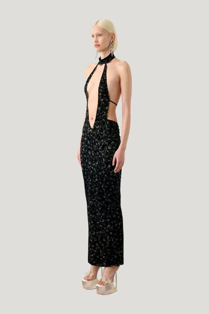 Bare Dress Black Leopard Print — model side