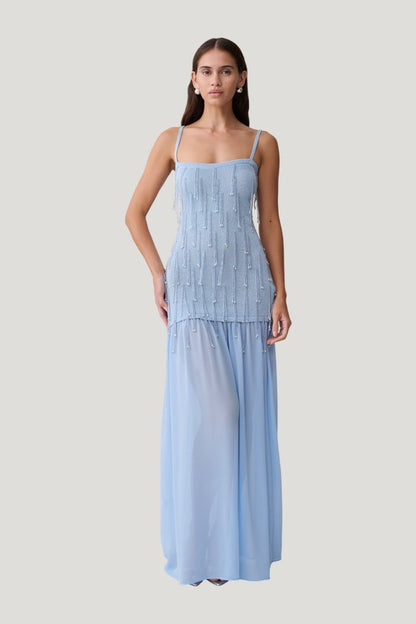 Belinda Beaded Knit & Chiffon Maxi Dress — model front