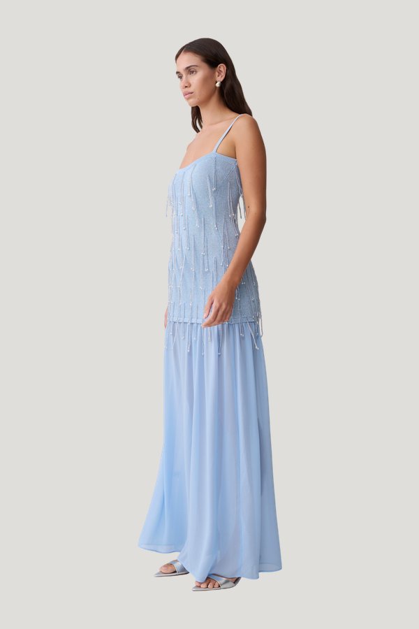 Belinda Beaded Knit & Chiffon Maxi Dress — model side