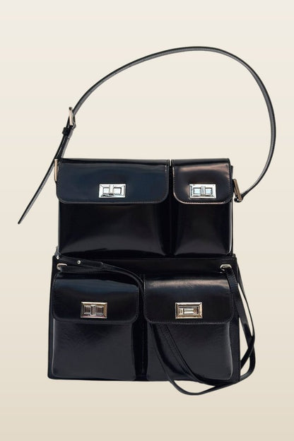 Billy Tote Black Creased Leather Shoulder Bag — model back
