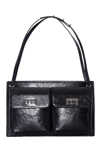 Billy Tote Black Creased Leather Shoulder Bag — packshot