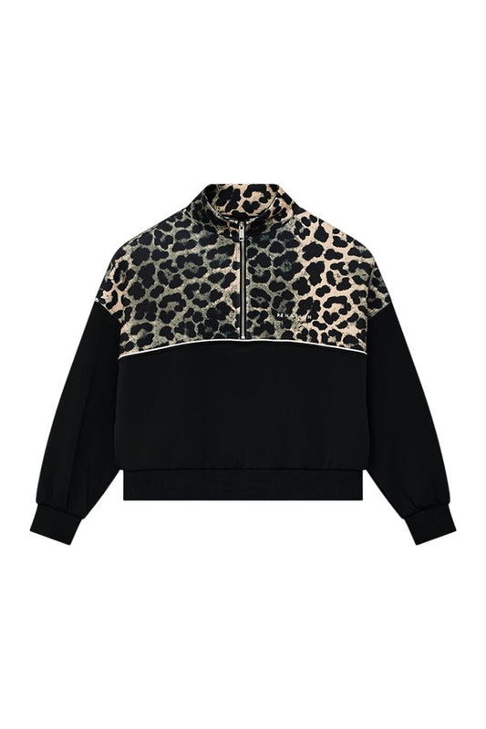 Boundless Zip Neck Sweat In Black & Leopard — packshot