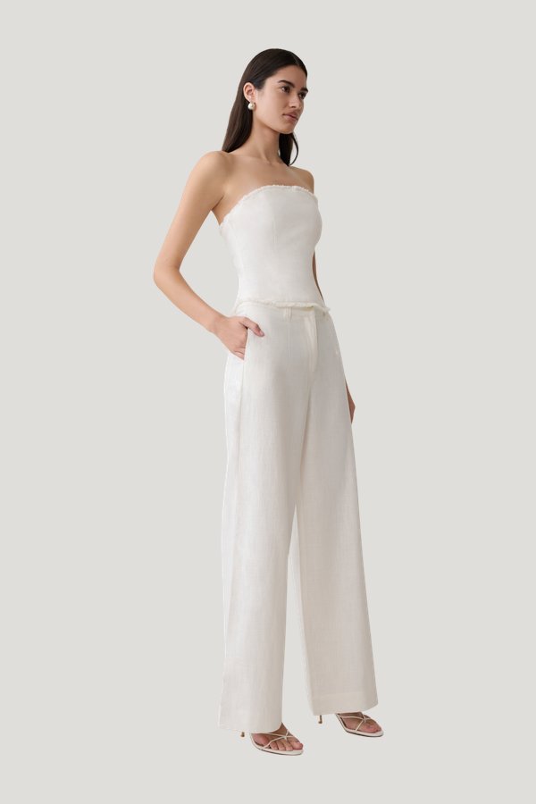 Brielle Straight Leg Linen Pant — model side