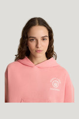California Emblem Soft Cropped Hoodie - Carnation/White — model side