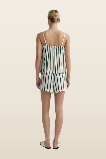 Cannes Silk Short - Forest Stripe — model back