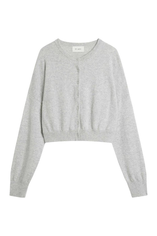 Cashmere Relaxed Cropped Cardigan - Grey Marle — packshot