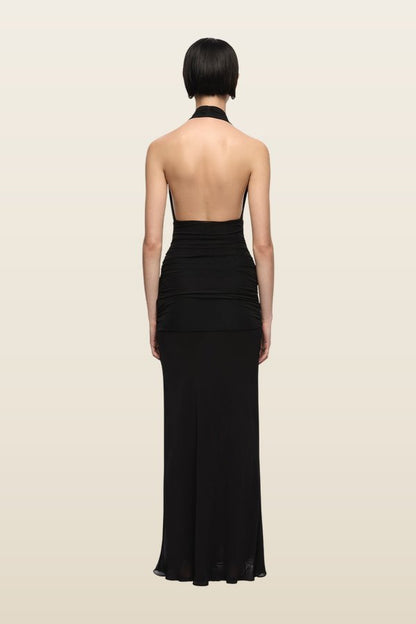 Cassis Drape Maxi Dress — model back