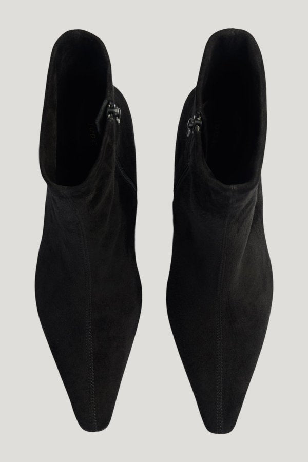 Cave Ankle Boot in Black Stretch Suede Leather — model side