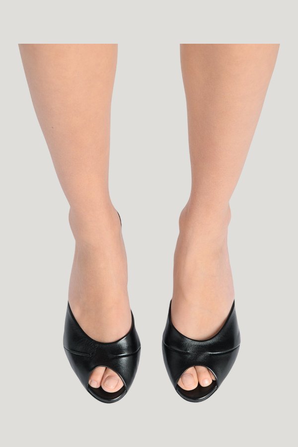 Cave Mule in Black Creased Leather — model side