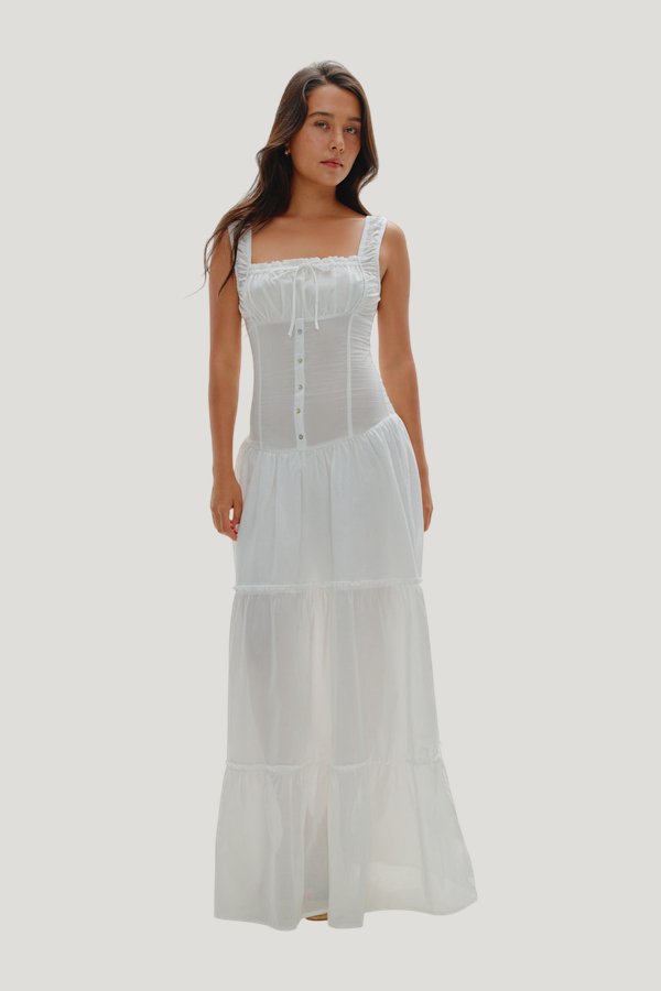 Christabelle Ruffle Maxi Dress - Sunrose — model side