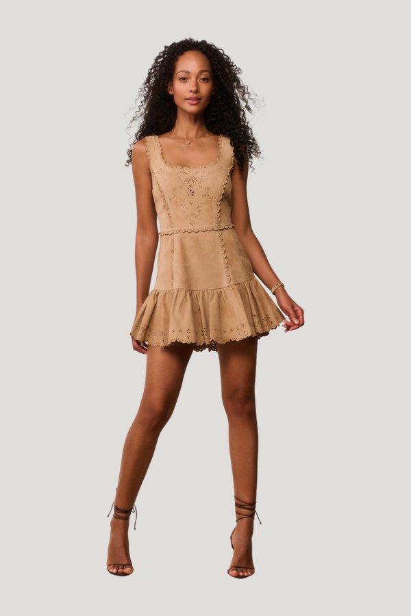 Chrysanthe Suede Eyelet Mini Dress — carry 2