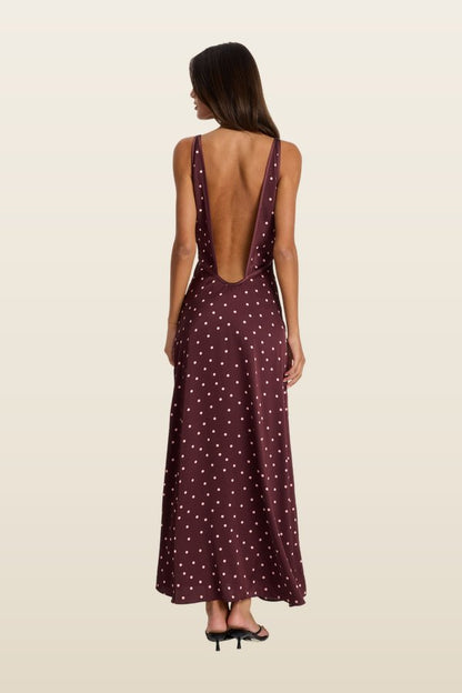 Cici Maxi Dress Pink Polkadot — model back