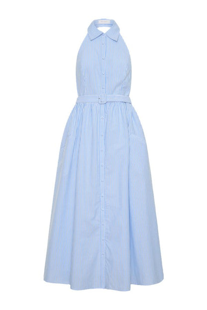 Cindy Collared Midi Dress - Blue Pinstripe — packshot
