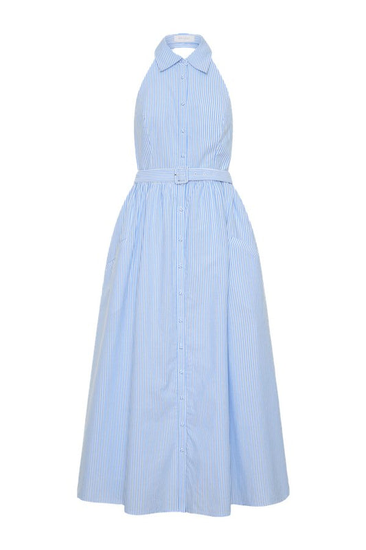 Cindy Collared Midi Dress - Blue Pinstripe — packshot