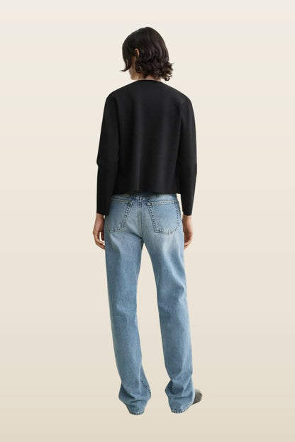 Classic compact knit cardigan — model back