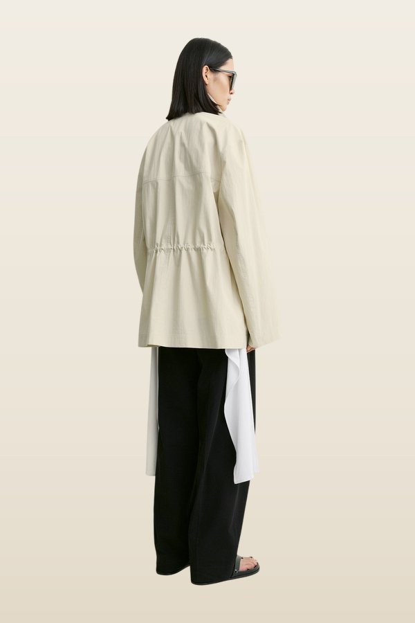 Collared drawstring jacket — model back