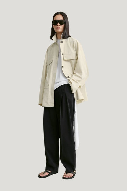 Collared drawstring jacket — model front