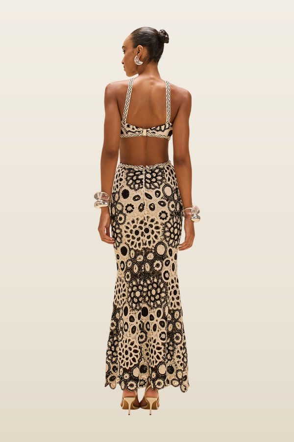 Coral Crochet Maxi Dress — model back