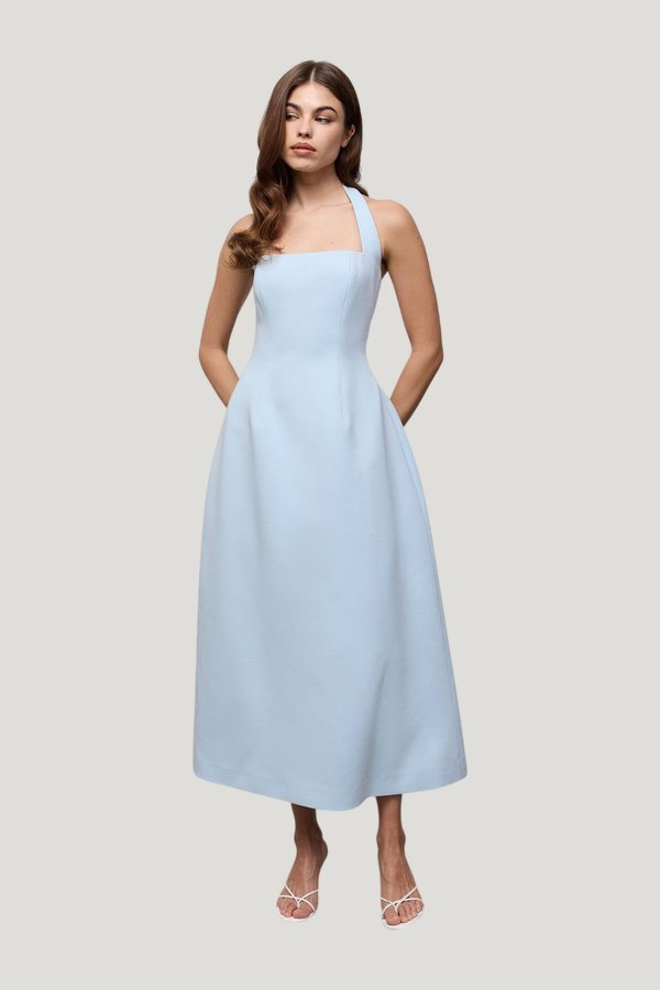 Cotton Mix Halter Midi Dress — model front