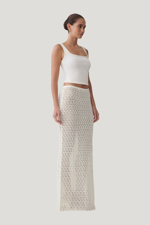 Courtney Crochet Knit Maxi Skirt — model side