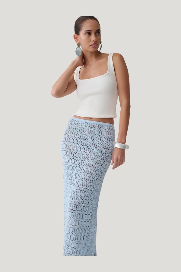 Courtney Crochet Knit Maxi Skirt — model side