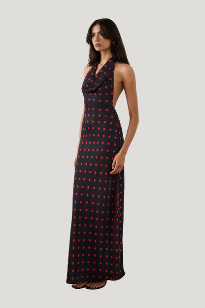 Cowl Halter Maxi Dress — model front