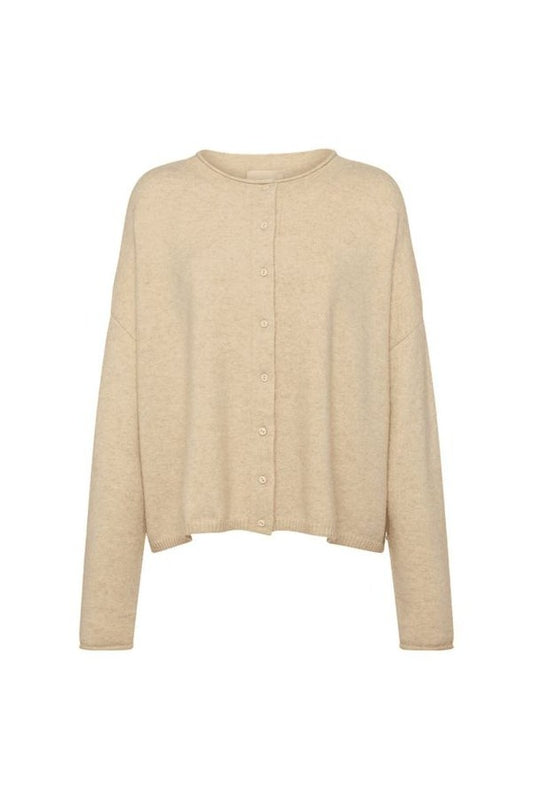 Cozy Knit Boxy Cardigan | Heather Oat — packshot