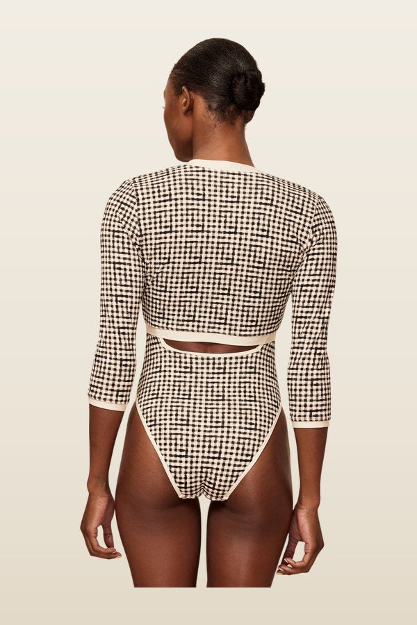 Crete Swim Cardi - Black Gingham — model back