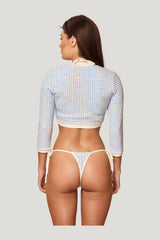 Crete Swim Cardi - Sky Gingham — model side