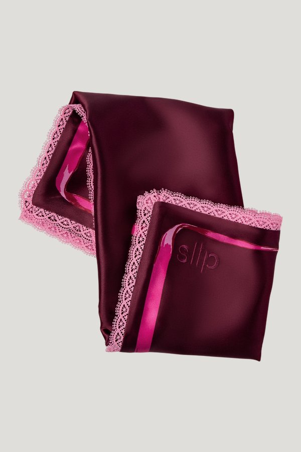 Crimson Kiss Queen Zippered Pillowcase with Lace Trim — extra
