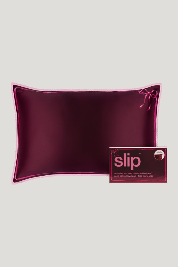 Crimson Kiss Queen Zippered Pillowcase with Lace Trim — model front