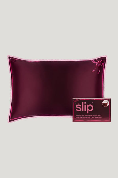 Crimson Kiss Queen Zippered Pillowcase with Lace Trim — model front